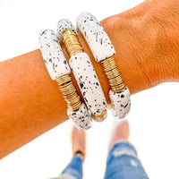 White & Black Speckle Acrylic Tube Bamboo Bracelet