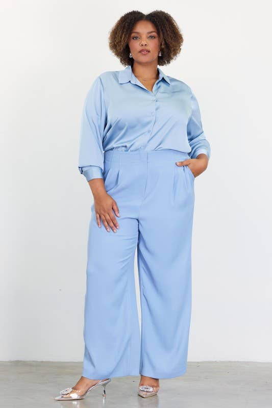 Dusty Blue Wide Leg Pants