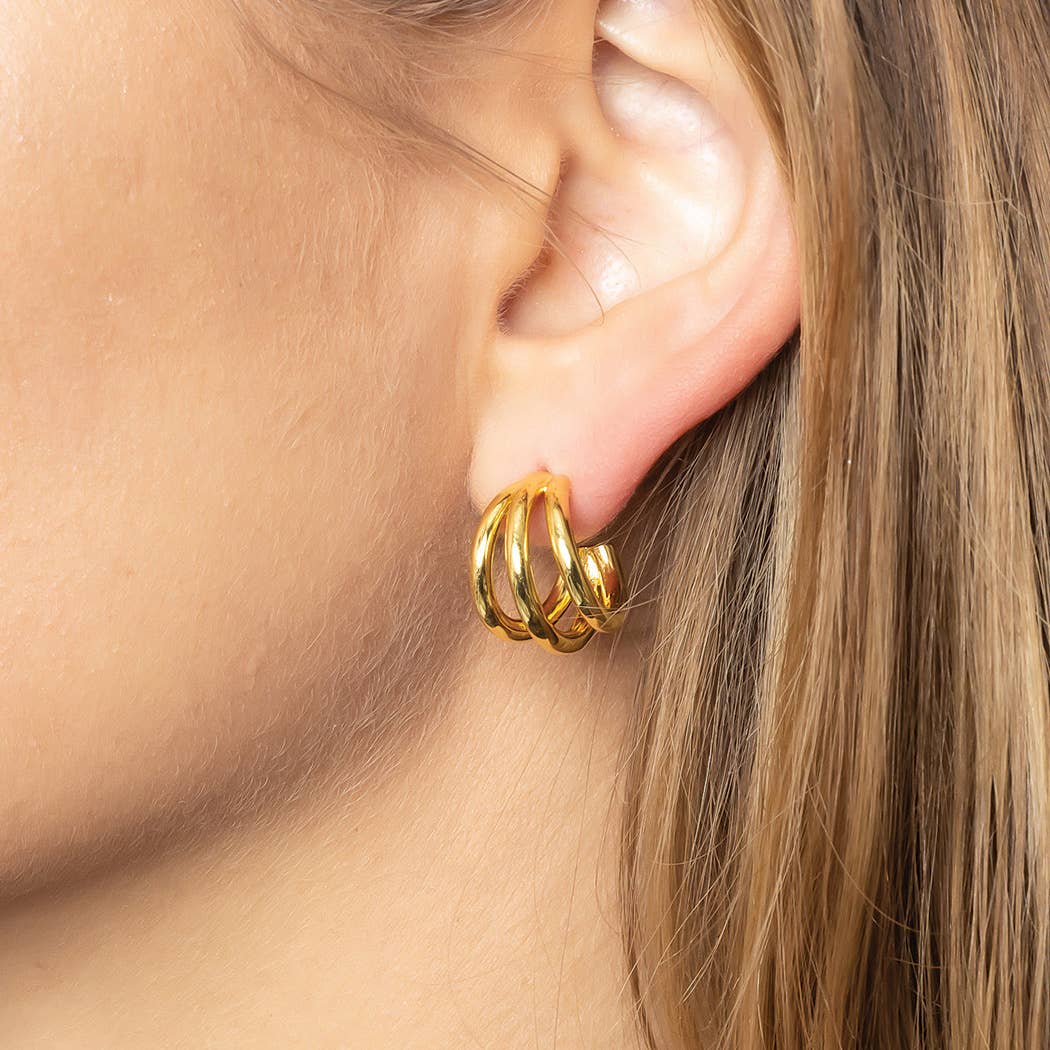 14K Gold-Dipped Double Ring Post Earring