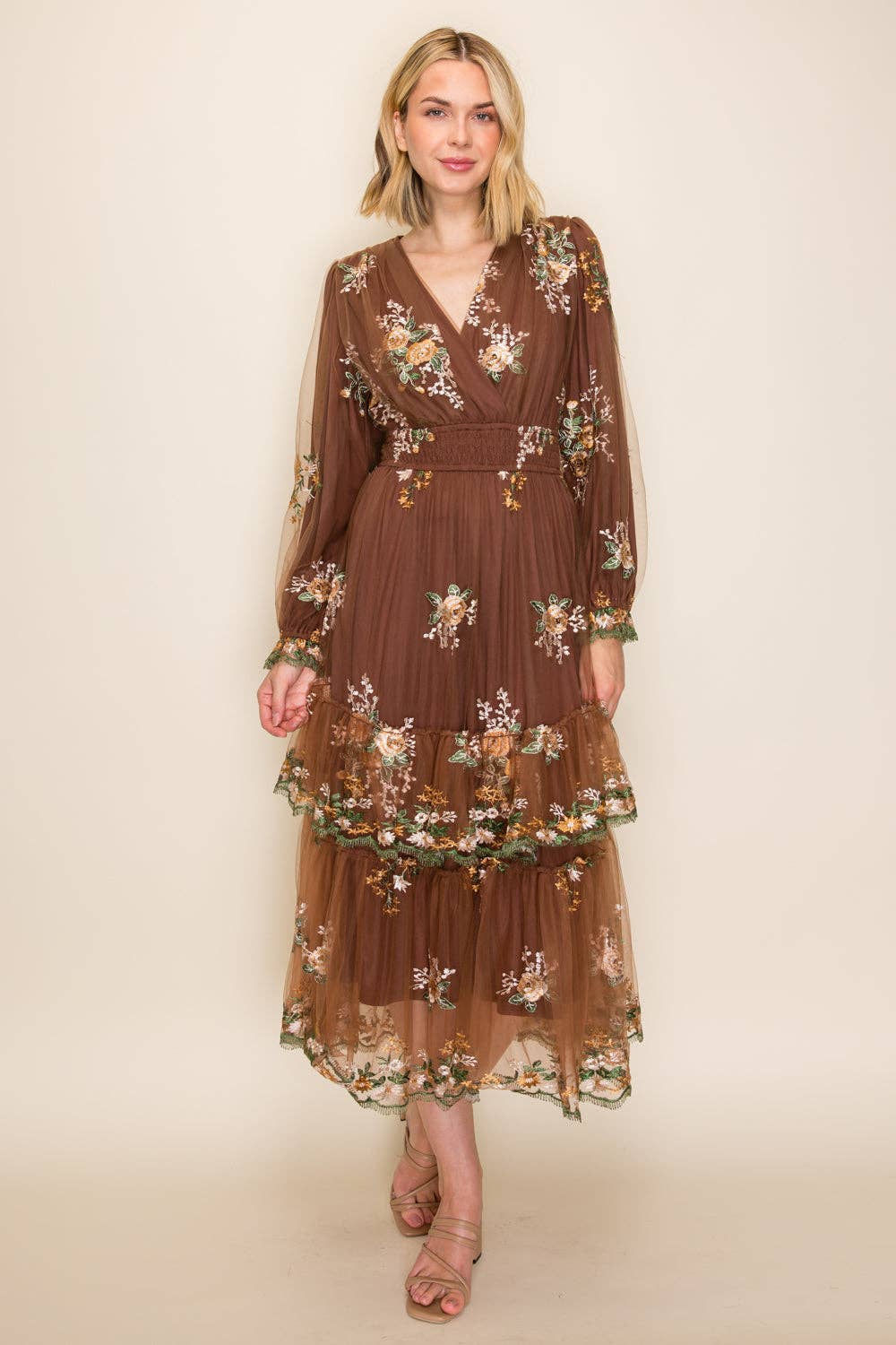 Floral Embroidered Tulle Maxi Dress
