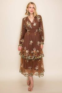 Floral Embroidered Tulle Maxi Dress