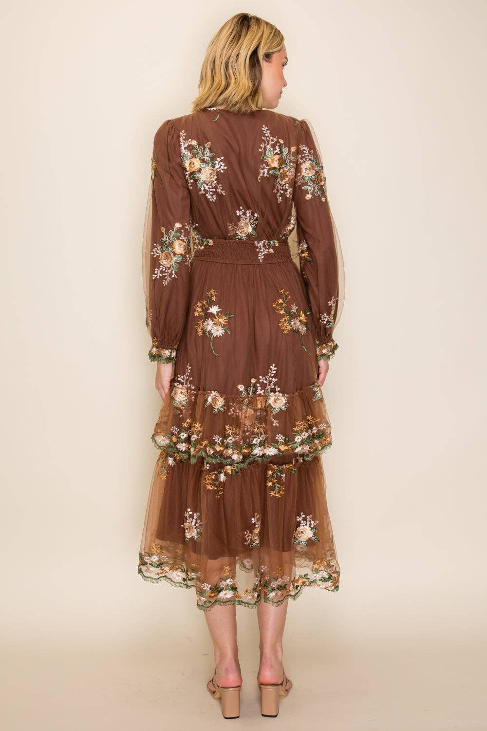 Floral Embroidered Tulle Maxi Dress