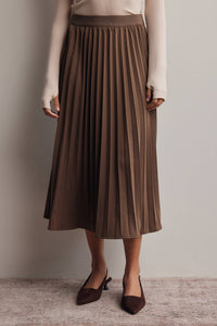 Brown Pleated Midi Skirt