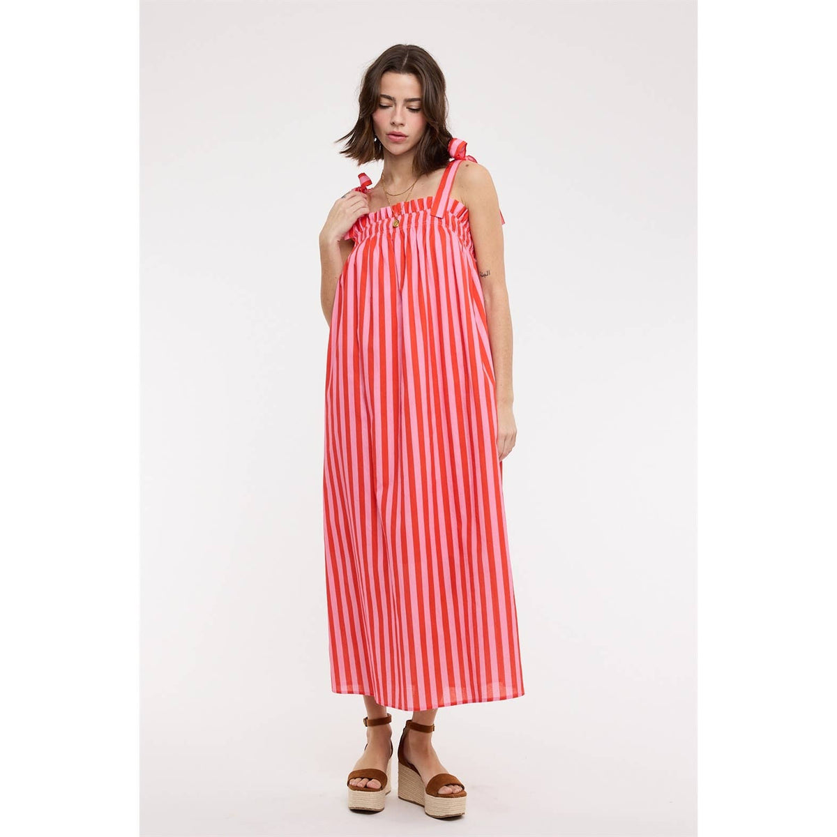 Striped Shoulder Tie Midi