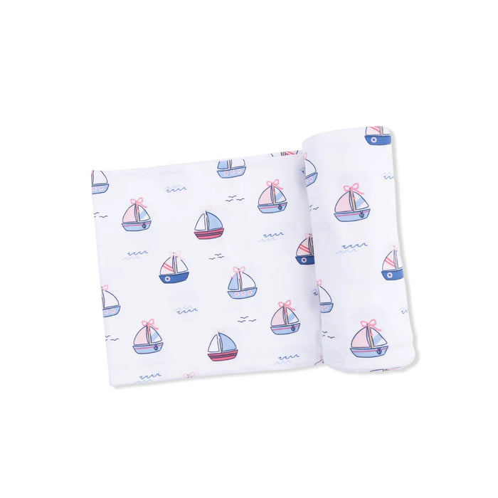 Bubbly Sailboats Swaddle Blanket - Pink