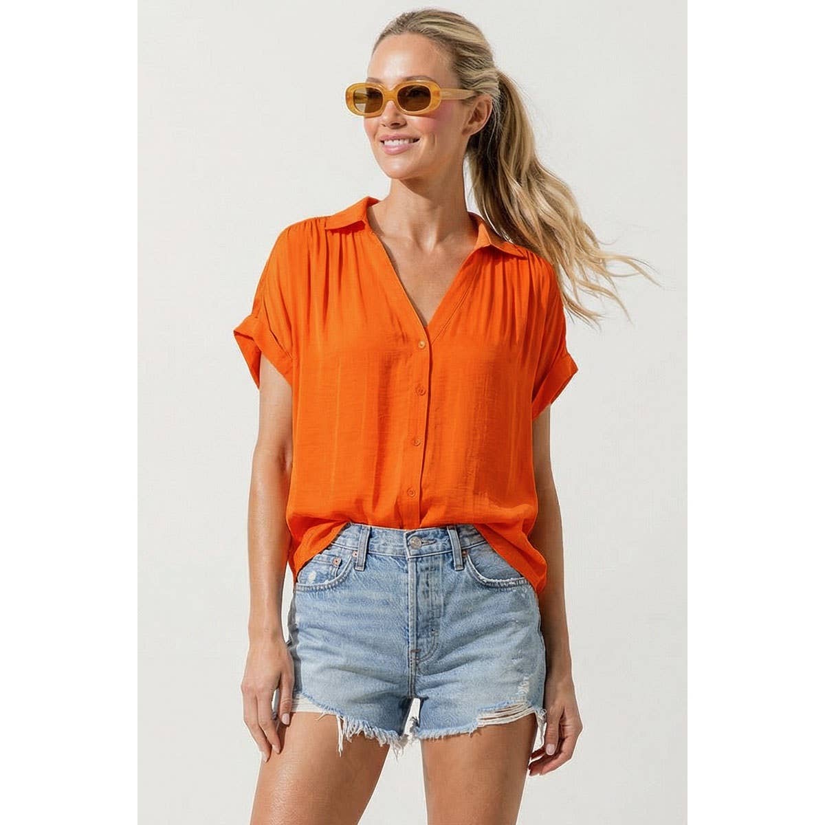 Orange Short Sleeve Blouse