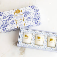 Blue Floral 3 Piece Assorted Candle Boxed Set