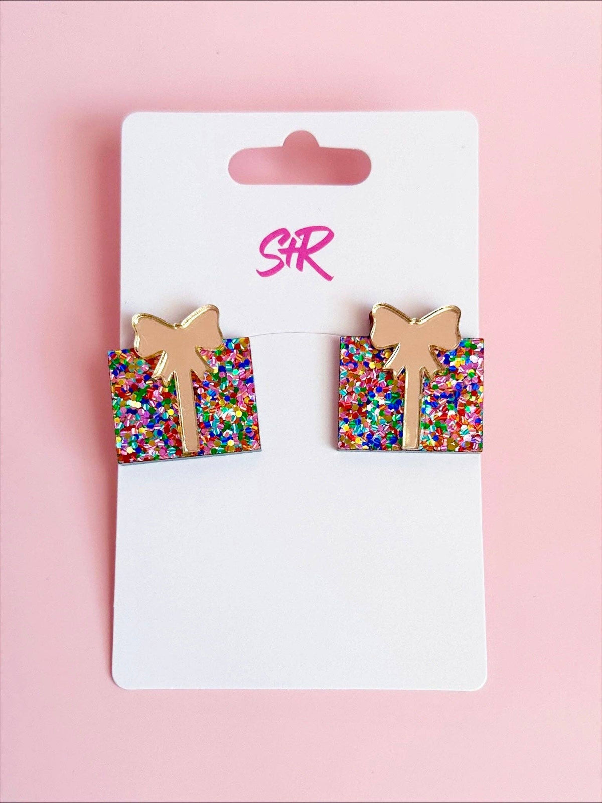 Confetti Dot Acrylic Christmas Present Stud Earring