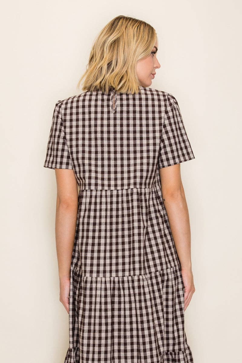 Plaid Flowy Tiered Midi Dress