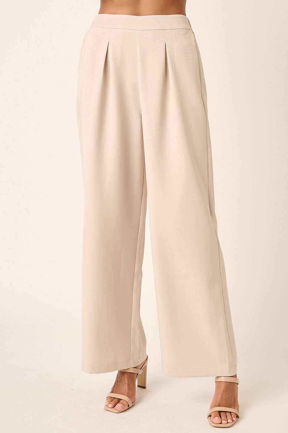 Beige Wide Leg Dress Pants