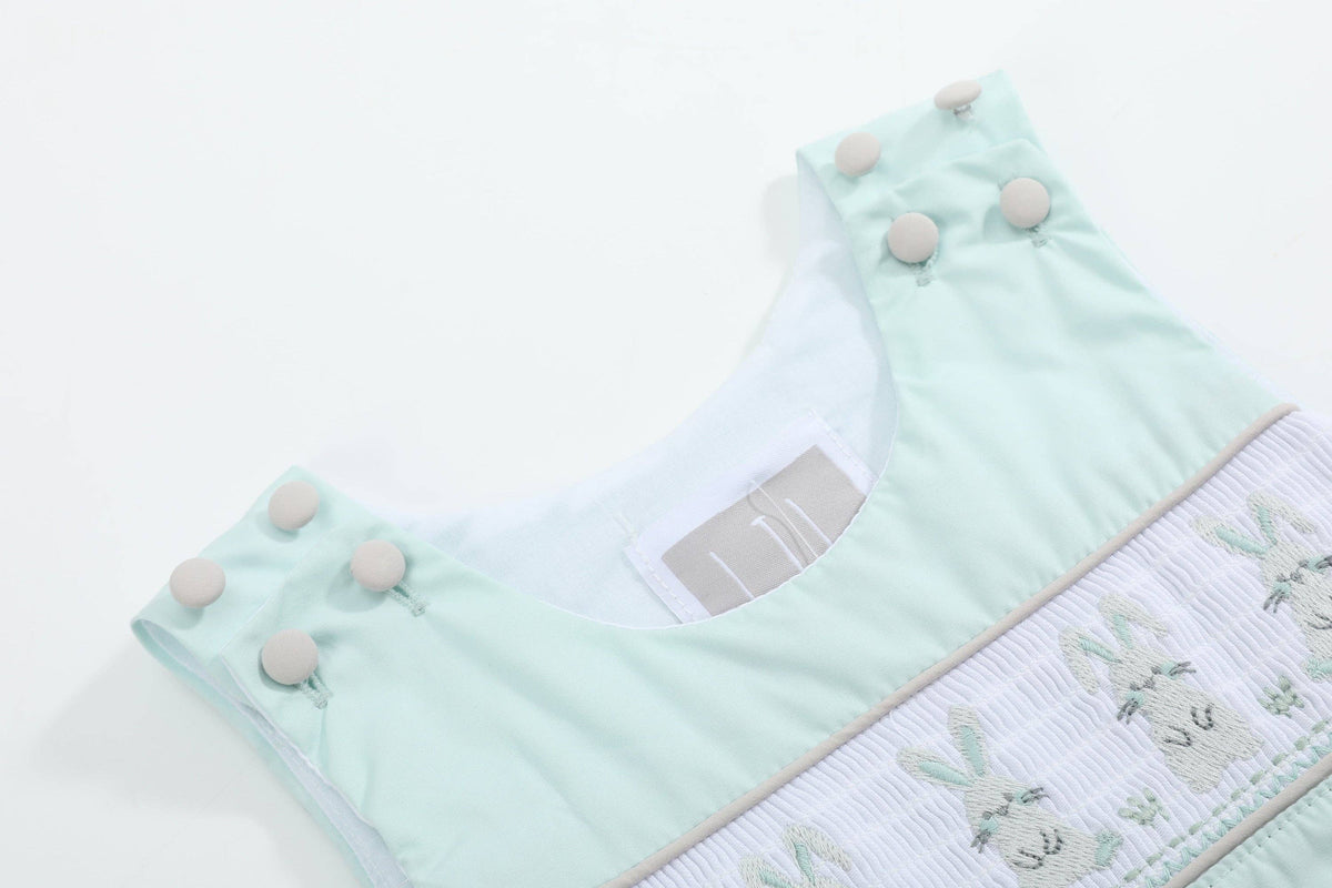 Misty Blue Easter Bunny Smocked Shortalls