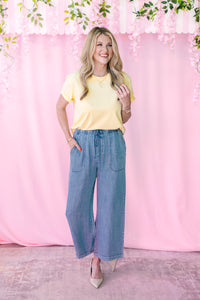 Washed Denim Drawstring Pants