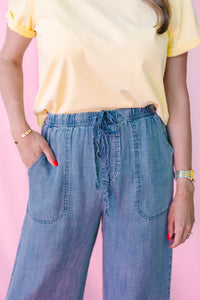 Washed Denim Drawstring Pants