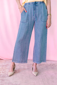 Washed Denim Drawstring Pants