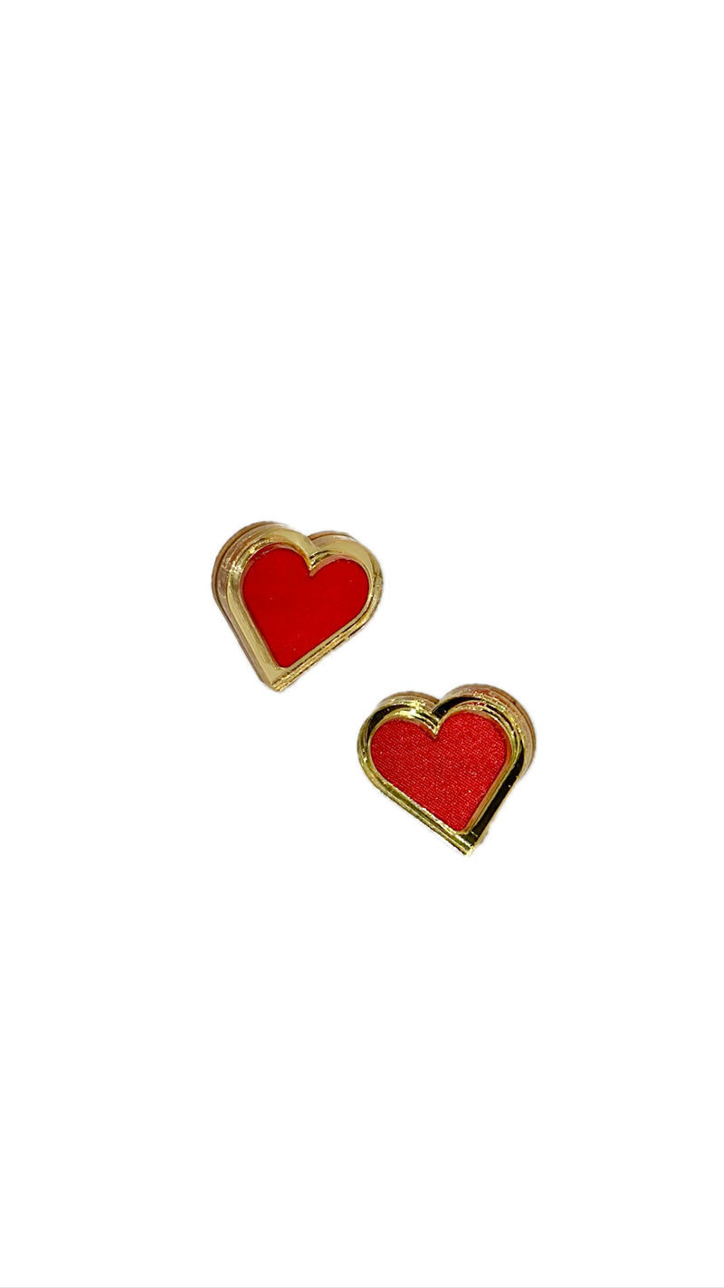 Red Satin Heart Stud Earrings