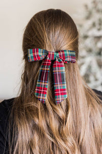 Red Plaid Flannel Bow Barrette