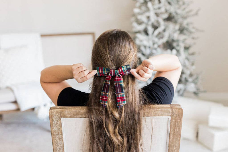 Black & Red Tartan Bow Barrette