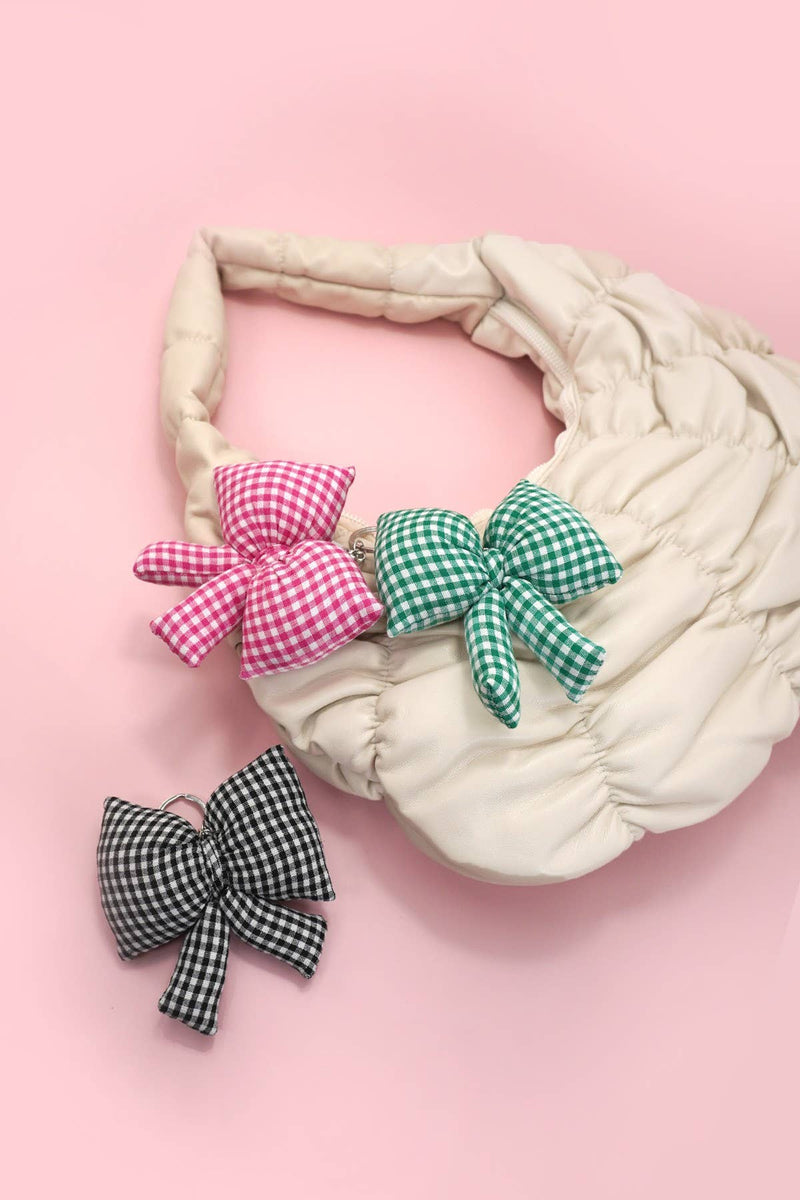 PUFFY CHECKER BOW BAG CHARM