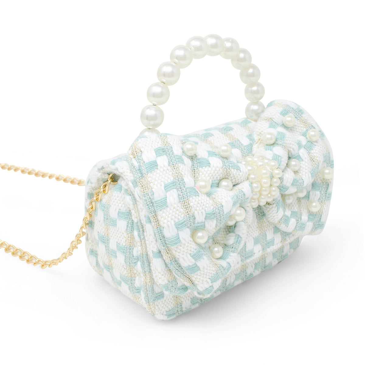 Teal Mini Tweed Handbag