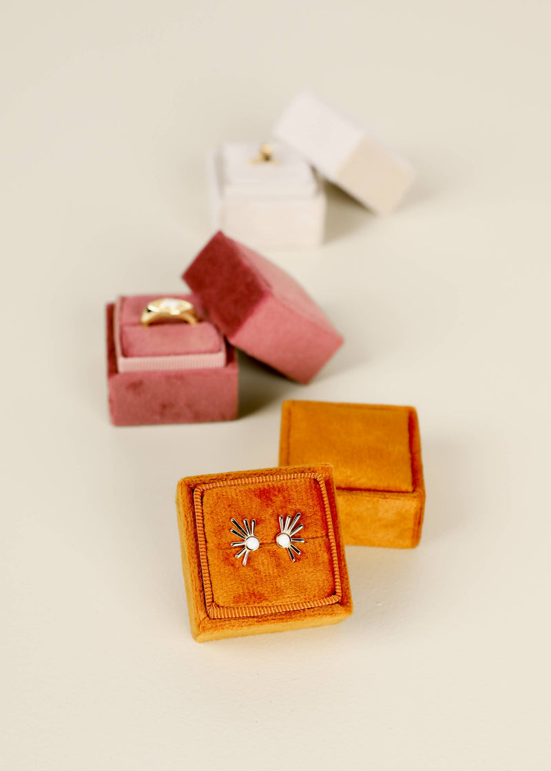 Square Velvet Jewelry Box - Cream