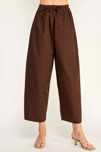 Brown Drawstring Barrel Pants