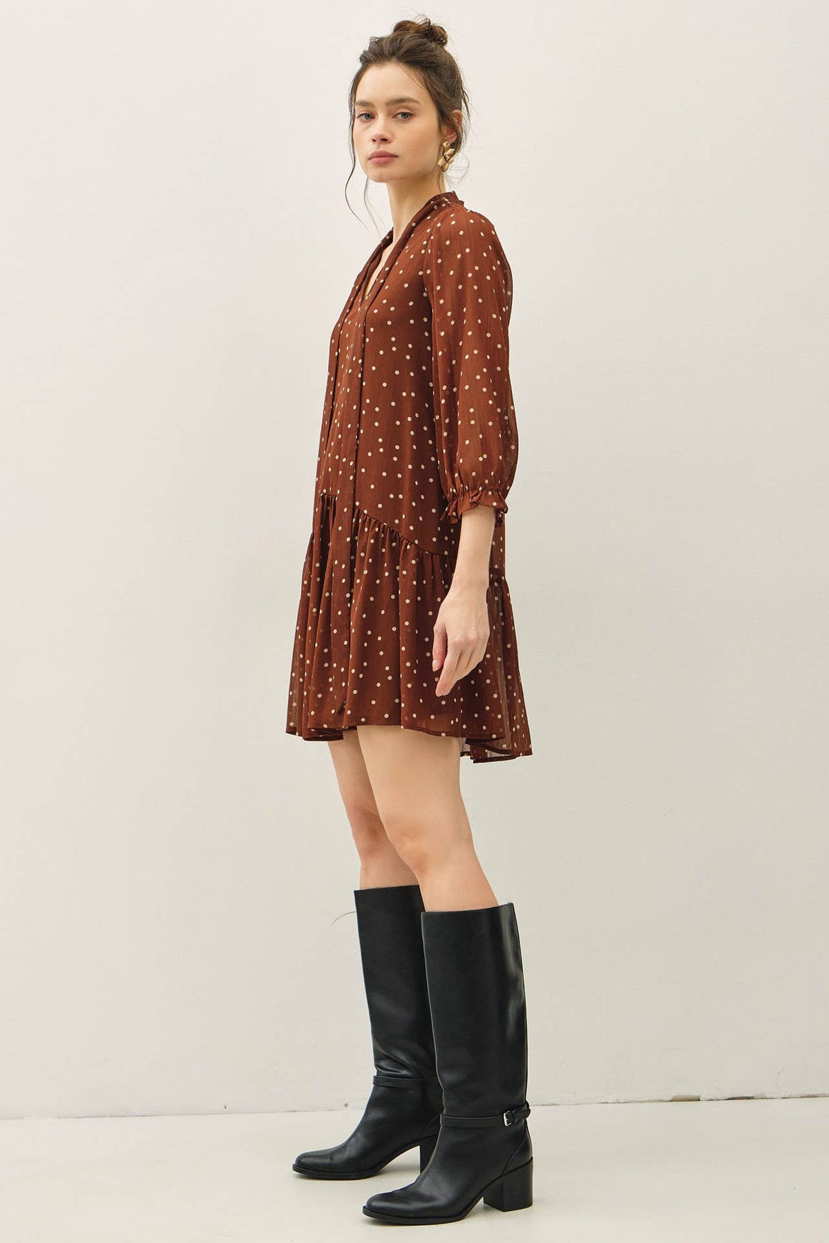 Brown Polka Dot Boho Dress