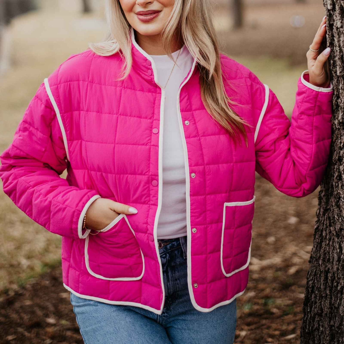 Hot Pink Quilted Trim Jacket