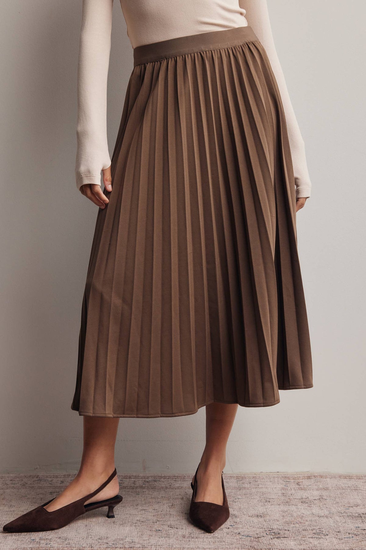 Brown Pleated Midi Skirt