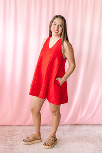 Red Sleeveless Romper
