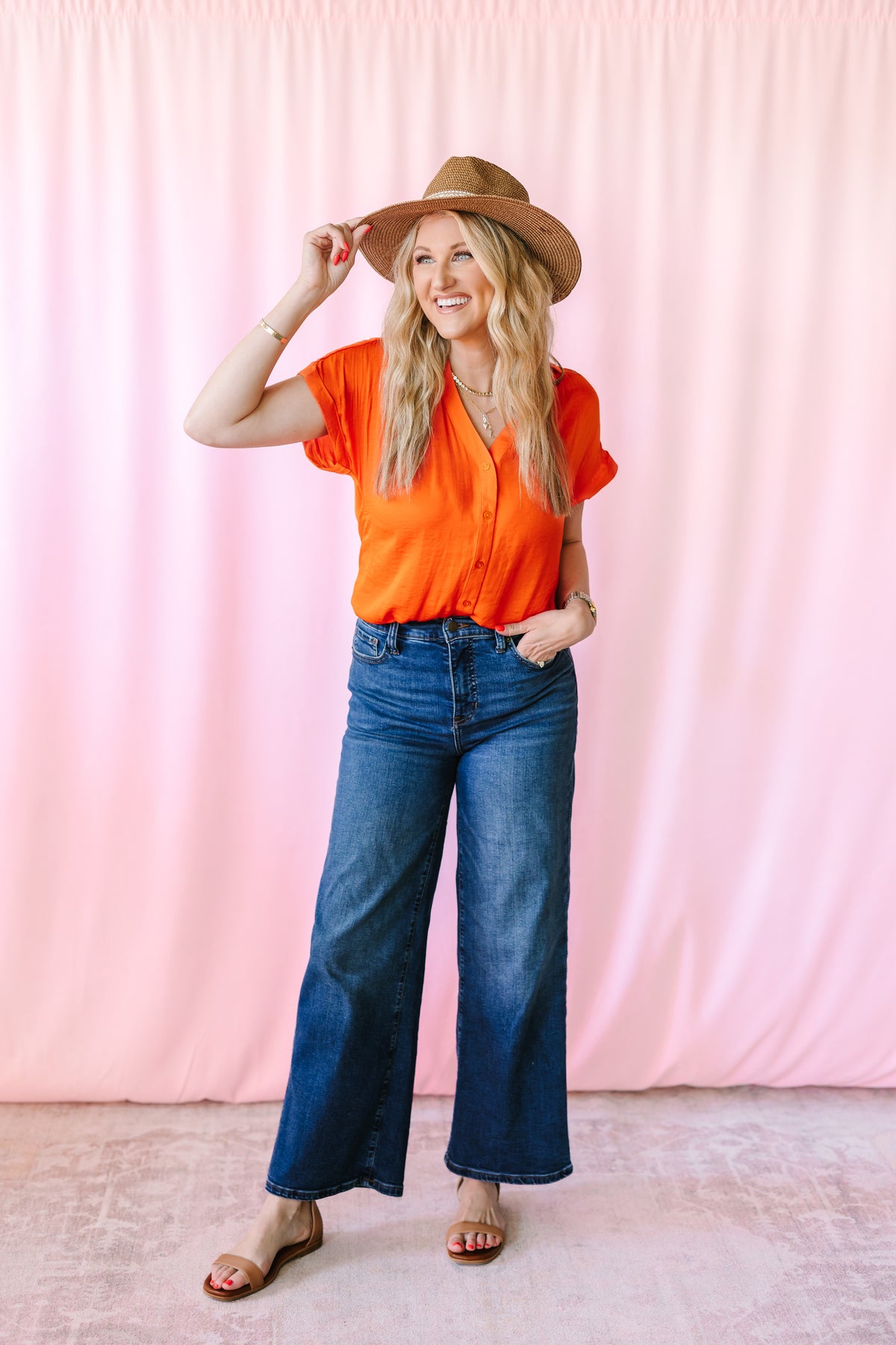 Orange Short Sleeve Blouse