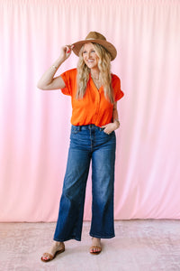 Orange Short Sleeve Blouse