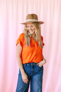 Orange Short Sleeve Blouse