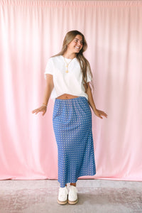 Satin Polka Dot Midi Skirt