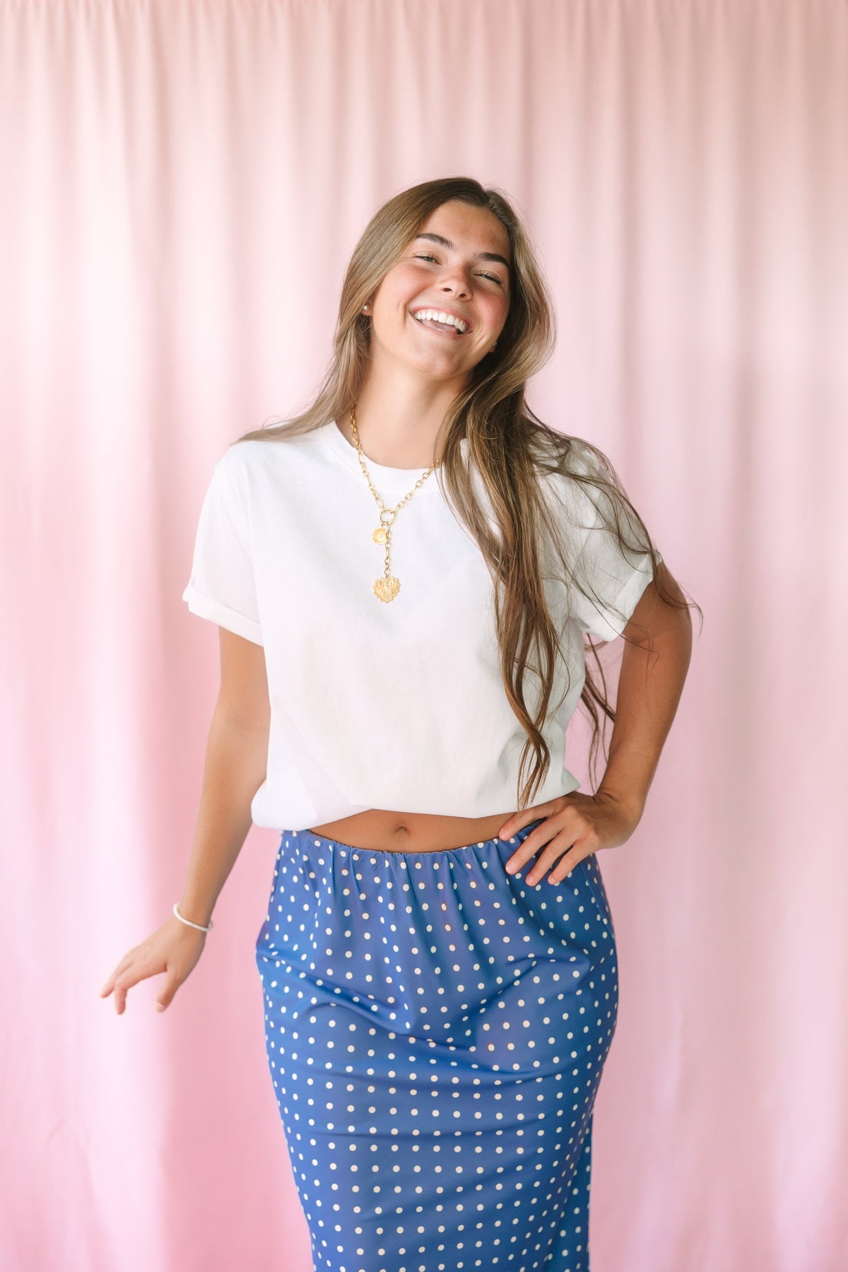 Satin Polka Dot Midi Skirt