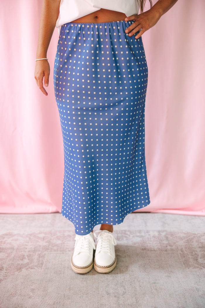 Satin Polka Dot Midi Skirt