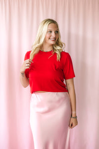 Pink Satin Midi Skirt