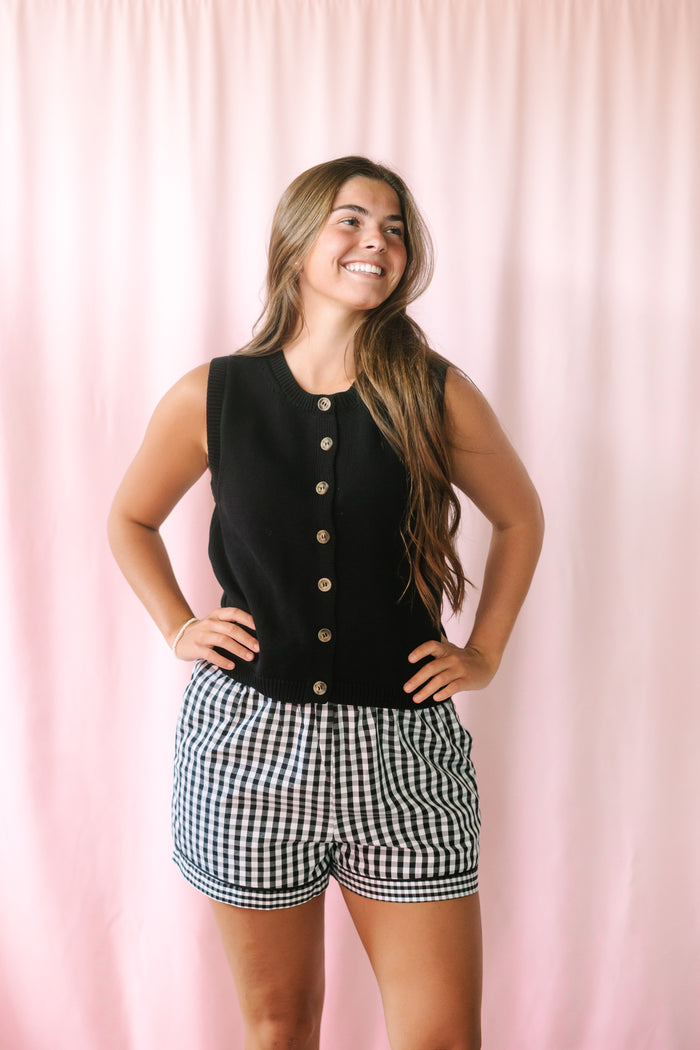 Black Gingham Shorts