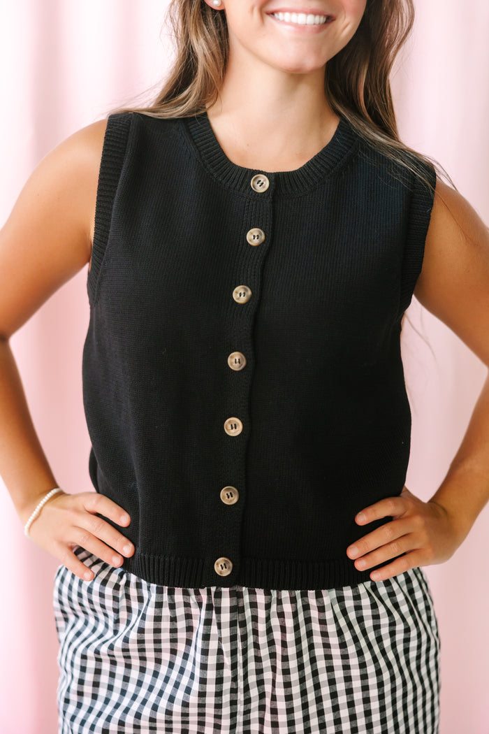 Black Button Front Vest