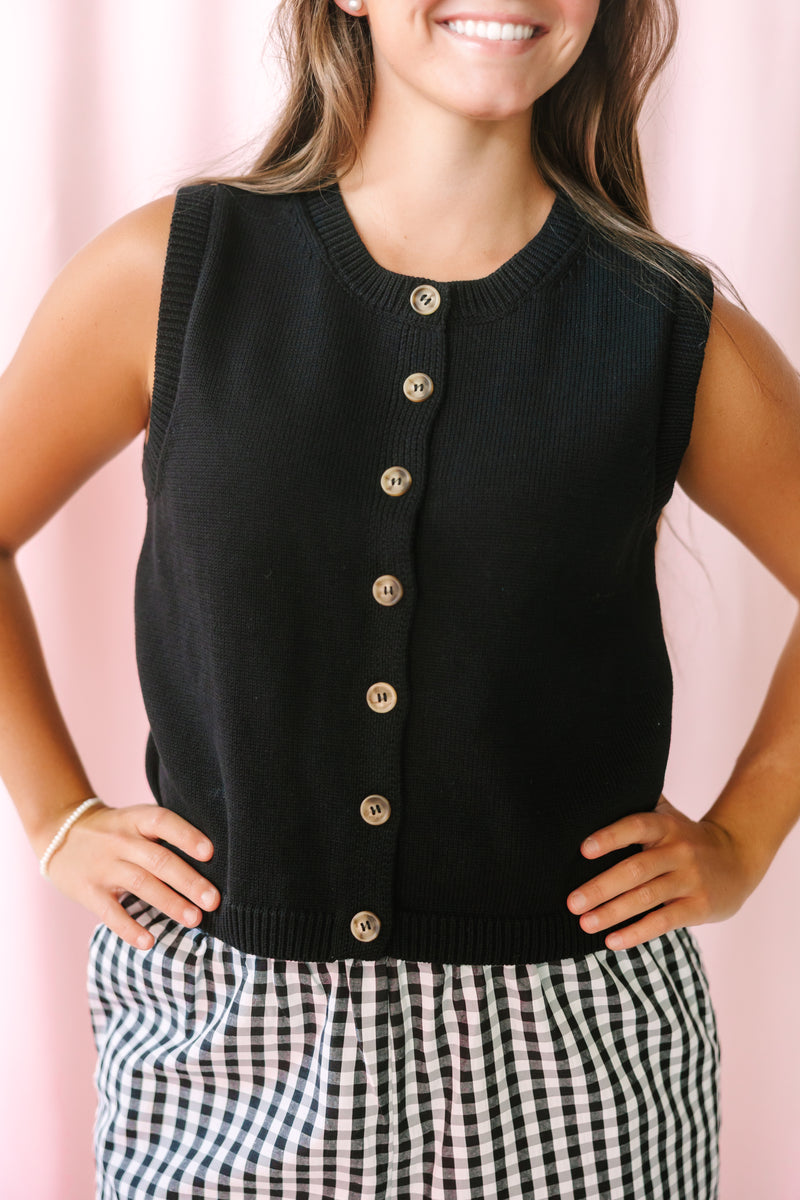 Black Button Front Vest