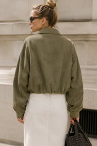 Olive Faux Suede Bomber Jacket