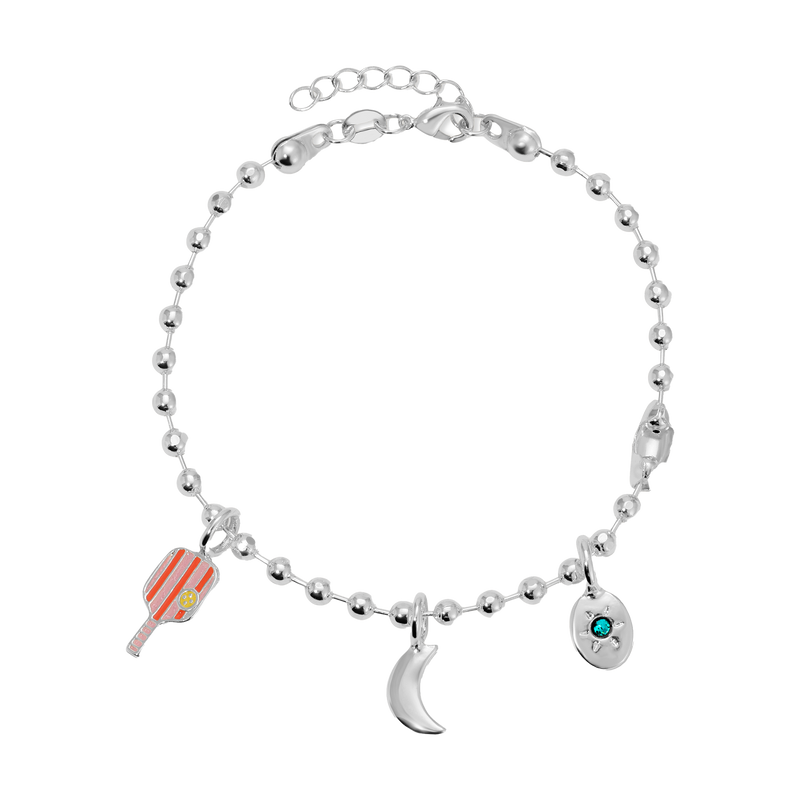 Silver Pickleball Charm