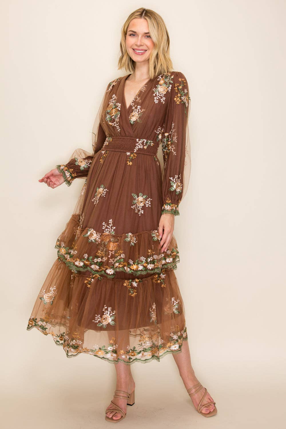 Floral Embroidered Tulle Maxi Dress