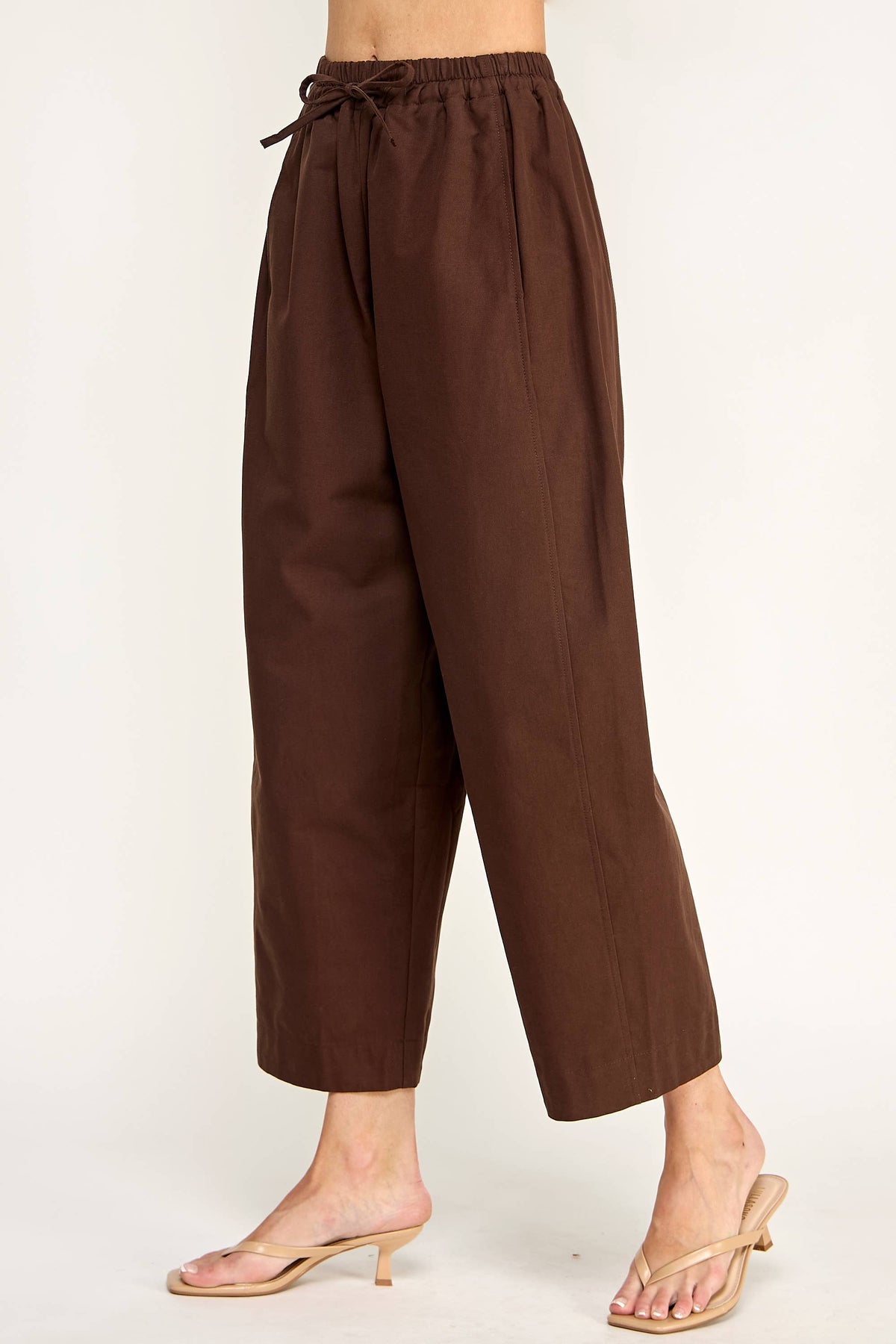 Brown Drawstring Barrel Pants