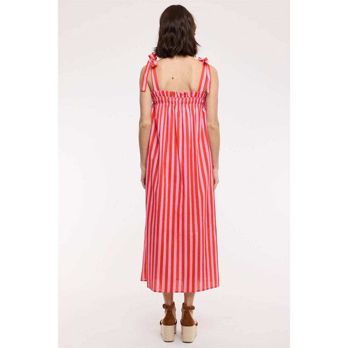 Striped Shoulder Tie Midi
