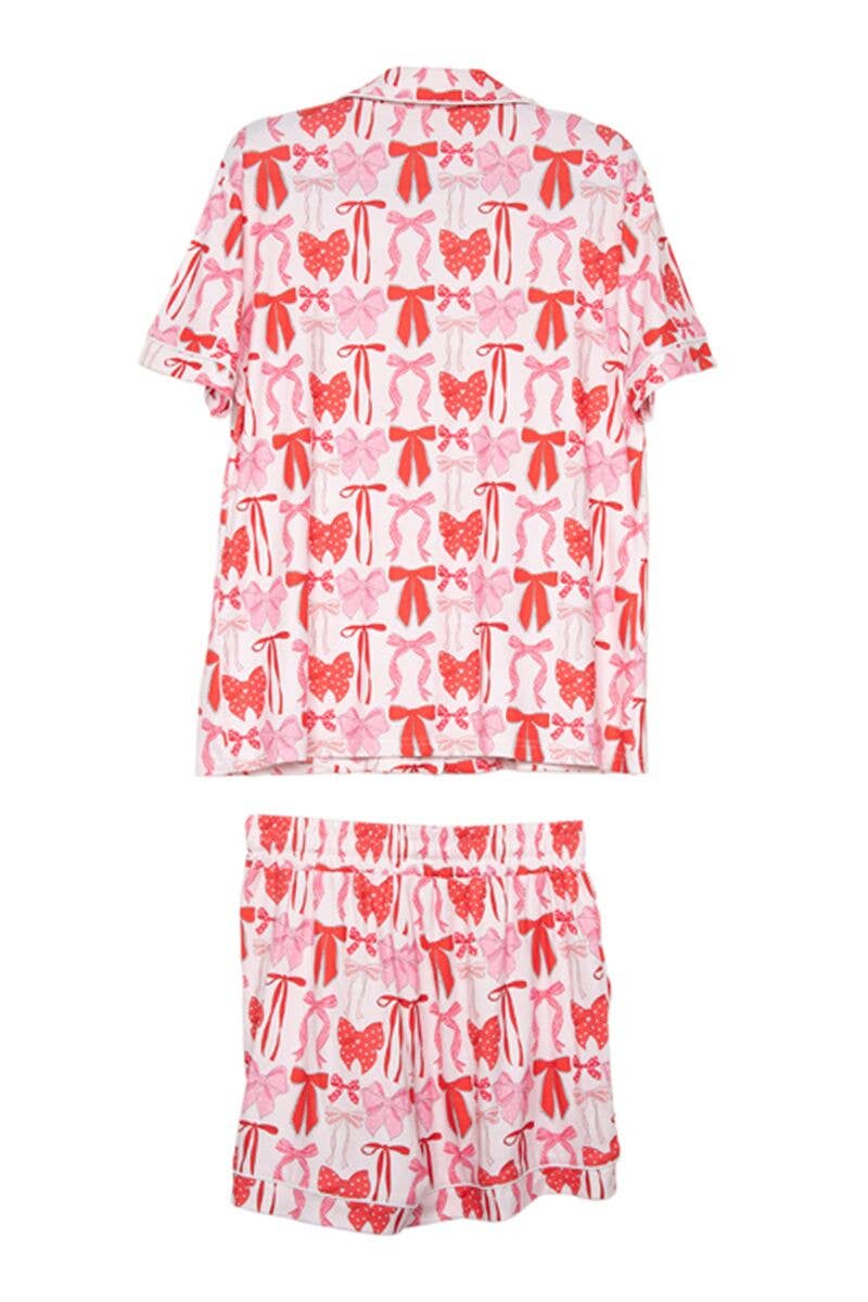 Pink & Red Coquette Bows Christmas PJ Short Set