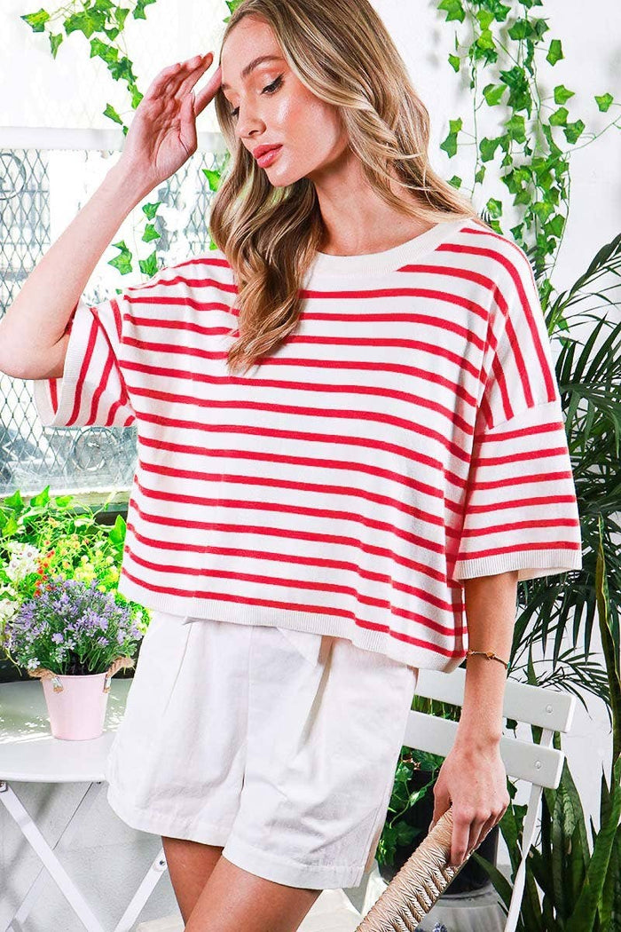 Red & Cream Striped Top