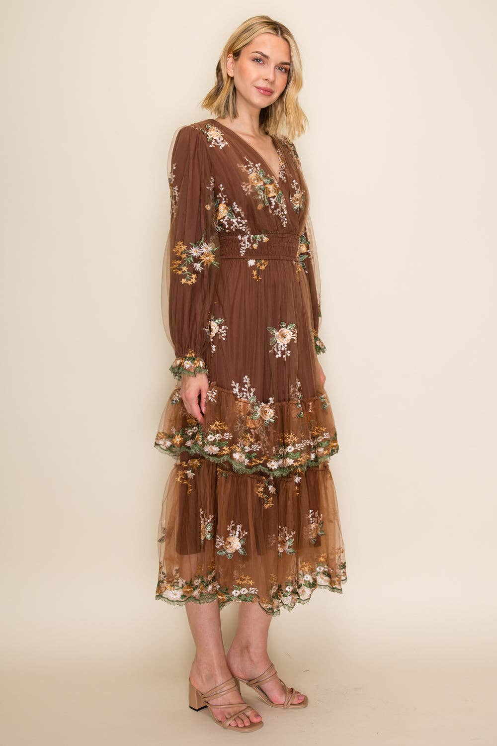 Floral Embroidered Tulle Maxi Dress