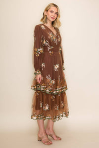 Floral Embroidered Tulle Maxi Dress