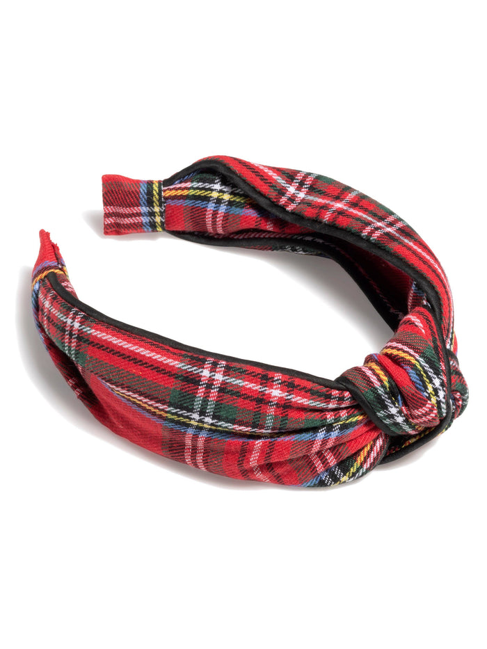 KNOTTED PLAID HEADBAND, RED