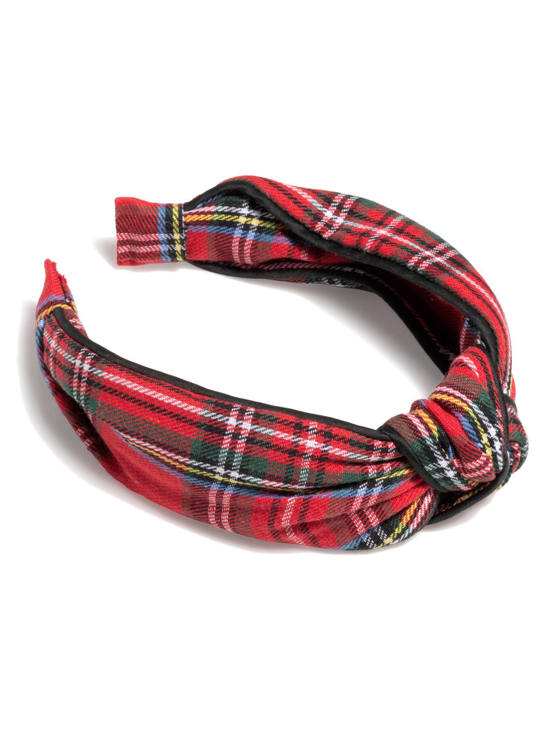 KNOTTED PLAID HEADBAND, RED
